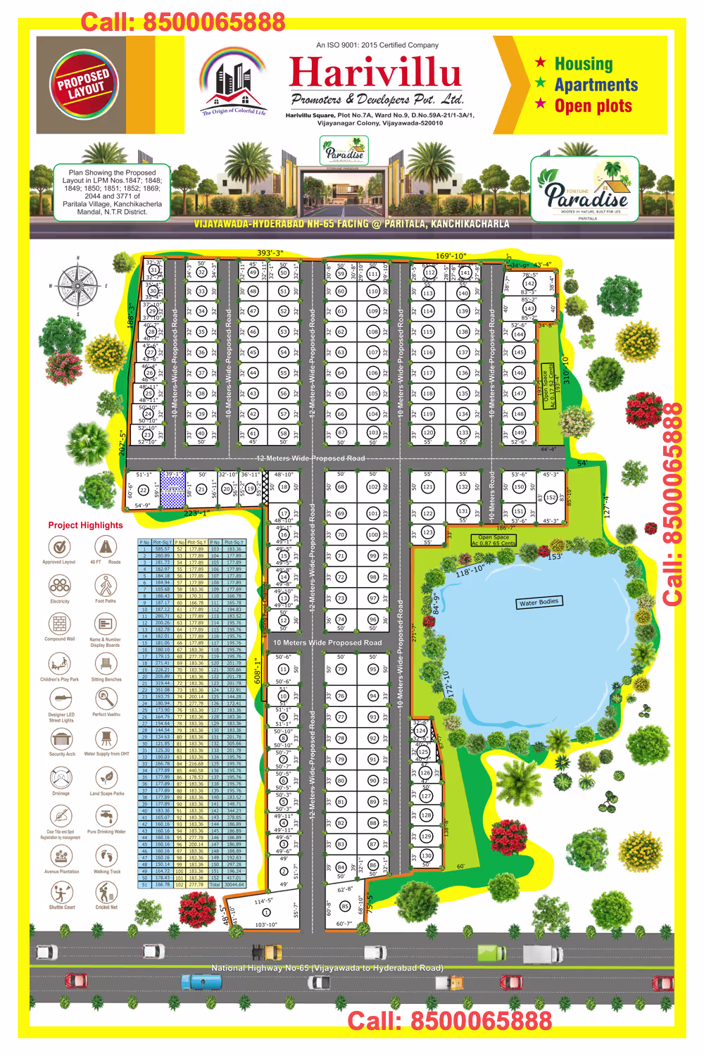 Harivillu Fortune Paradise, Paritala | Gated Community Open Plots Near NH-65, Vijayawada - Layout Plan